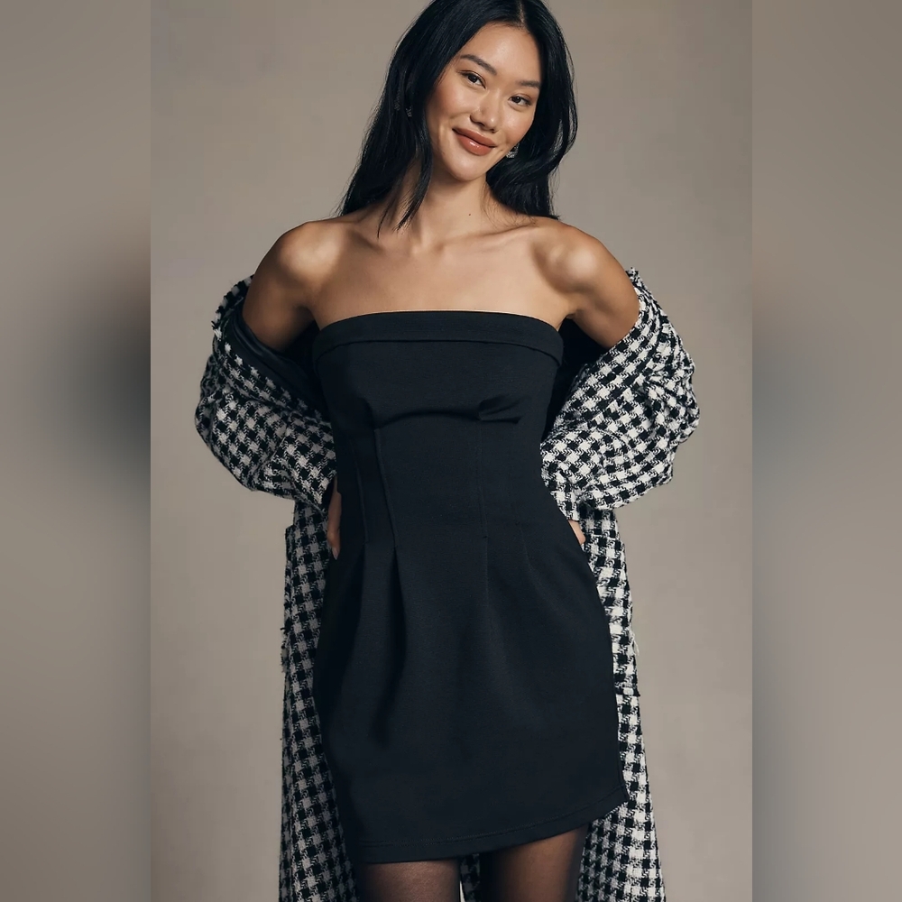 By Anthropologie Strapless Structured Mini Dress NEW WITH TAGS - BLACK - SIZE 6